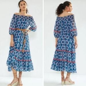 Anthropologie Sachin Babi Mosaic Off-the-shoulder Midi Dress In Blue, Size 10